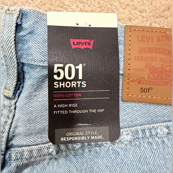 Levi's Distressed Light Blue Denim Shorts - Picture 4 of 5